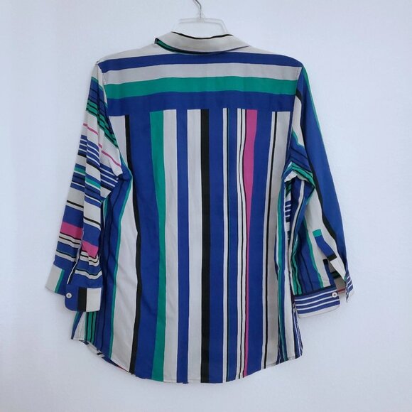 Paperwhite Women's Silk Blend Long Sleeve Collar Button Top Size 8 Striped - Picture 5 of 11